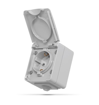 Enkele schuko-stopcontact - buiten, IP65, grijs
