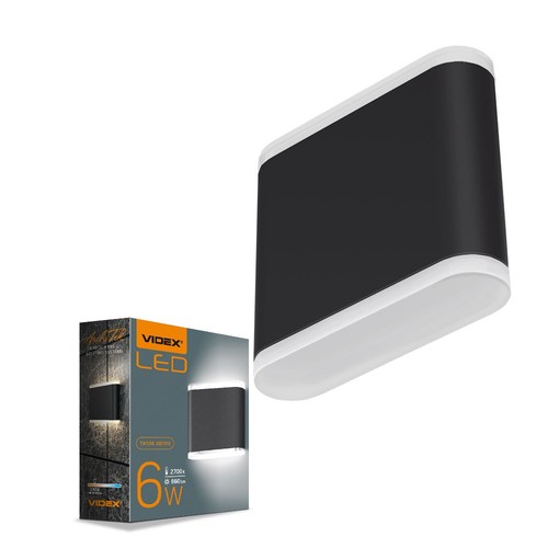 6W zwarte LED wandlamp met up/down licht - 660lm, IP54 buiten, 2700K, 110lm/W, incl. lichtbron