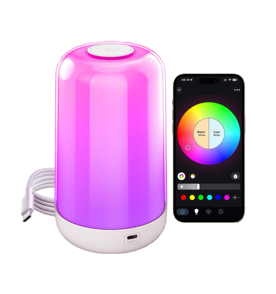 Oplaadbare RGB+CCT LED tafel-/nachtlamp - Bluetooth, Wit, touch dimbaar, IP20 binnen