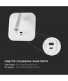8W LED bed-wandlamp met USB/PD opladen - CREE chip, 3000K, wit, incl. lichtbron