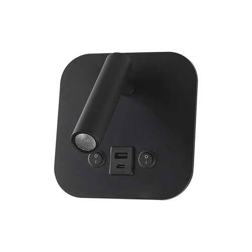 8W LED bed-wandlamp met USB-oplader - Zwart, 3000K, CREE chip, USB-A en USB-C