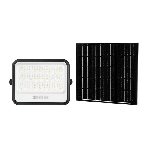 400W Solcelle LED breedstraler, 7-in-1 CCT - IP65, zwart, LiFePO4 batterij, incl. zonnepaneel en batterij-indicator