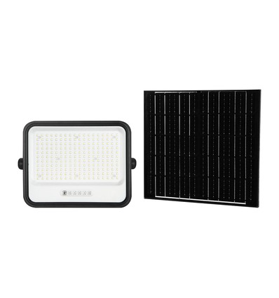400W Solcelle LED breedstraler, 7-in-1 CCT - IP65, zwart, LiFePO4 batterij, incl. zonnepaneel en batterij-indicator