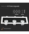 3xGU10 inbouwspot, vierkant - Wit/Zwart, aluminium, zonder lichtbron, gat: Ø256x85mm, afmetingen: 270x100mm