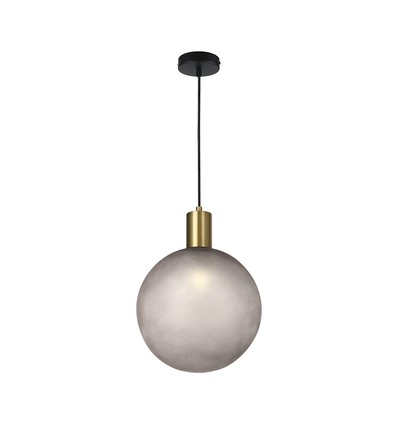 E27 designer pendelophanging - Ø10cm, geborsteld messing en rookglas, exclusief lichtbron