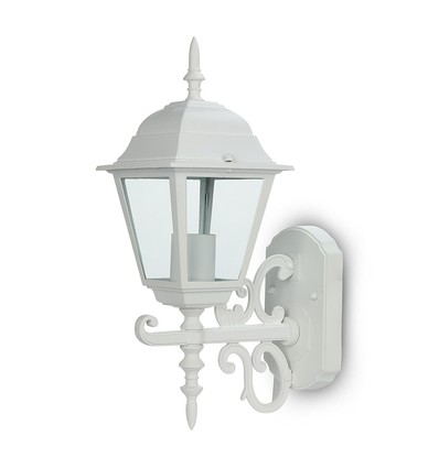 E27 buiten wandlamp, wit - Lantaarn, opwaarts, IP44, aluminium en glas