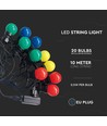 LED-lichtsnoer met 20 gekleurde lampen - 0,5W lampen, 10 meter, incl. lichtbron