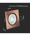 GU10 Brons inbouwspot - Vierkant, gat: Ø7,4 cm, afm: 8,2 x 8,2 cm