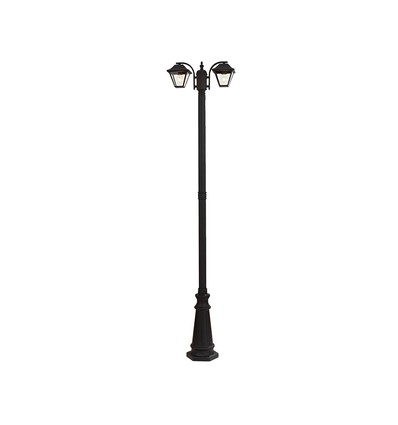 2-kops tuinlamp voor E27, 230cm - IP44, zwart, aluminium, zonder lichtbron