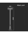 2-kops tuinlamp voor E27, 230cm - IP44, zwart, aluminium, zonder lichtbron