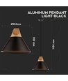 Ø26cm hanglamp van aluminium met houten top - E27 fitting, max 60W, zwart, zonder lichtbron