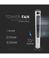 55W LED torenventilator, 116cm - Incl. afstandsbediening, temperatuurdisplay, 3 snelheden, wit/zwart