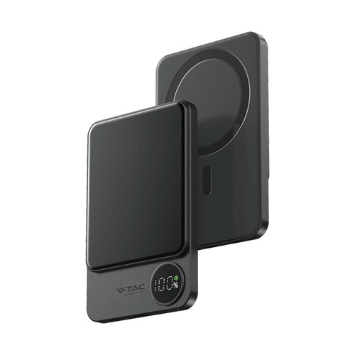 5000mAh MagSafe ultra-dunne powerbank aluminium, 20W - Space Grey, draadloos snelladen, digitaal display, USB-C in/uitgang