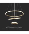 32W LED pendel, 3 ringen - Goud, Ø60+40+20cm, 3880lm, 3000K, decoratieve plafondlamp