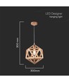 Ø30cm Designer pendelophanging in houtlook - E27 fitting, geometrisch design, max. 60W, zonder lichtbron