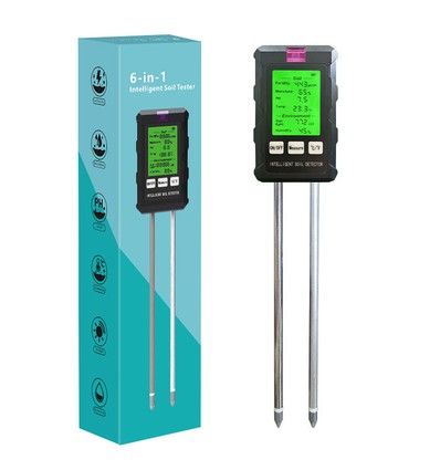 6-in-1 meter - pH, vocht, temperatuur, licht, voeding en luchtvochtigheid