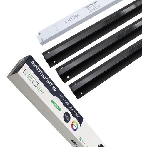 Zwart Troldtekt LED Railsysteem 3x60 cm - Ingebouwd, Akustilight incl. bedrading en driver