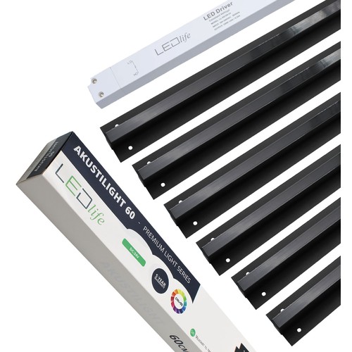 Zwart Troldtekt LED Railsysteem 6x60 cm - Ingebouwd, Akustilight incl. bedrading en driver