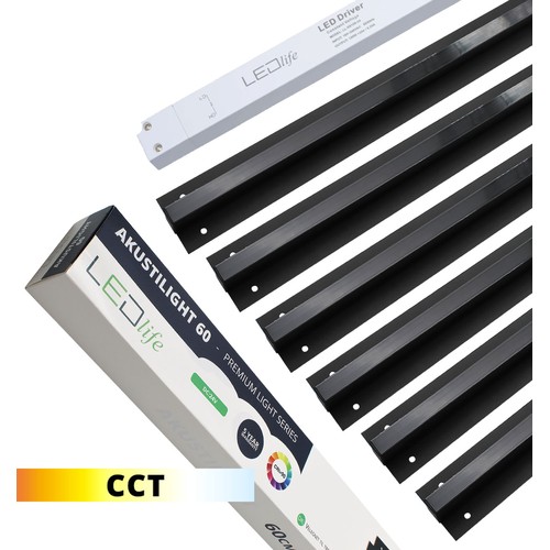 Zwart Troldtekt CCT LED Railsysteem 6x60 cm - Ingebouwd, Akoestisch licht incl. draden en driver