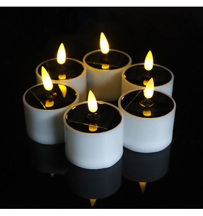 6-pak LED solar kaarsen - Ø5cm, 6,4cm hoog, IP44 buiten