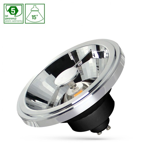 12W AR111 GU10 LED lamp - 15°, 860lm, 4000K, zwart, 5 jaar garantie