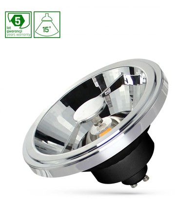 12W AR111 GU10 LED lamp - 15°, 860lm, 4000K, zwart, 5 jaar garantie