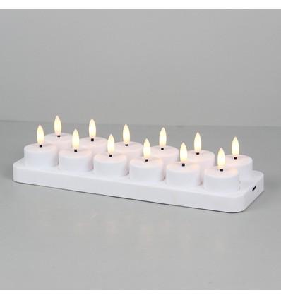 12-pack witte LED-theelichtjes incl. oplaadstation - Incl. afstandsbediening, timer