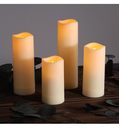 2-pack LED Bolkaarsen, vlam effect - Ø5cm, 6cm hoog, echte was