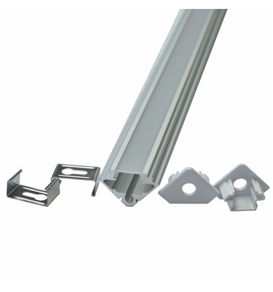 2000mm VT-7104 montageset - met diffuser voor LED-strip hoek, zilver, set van 2
