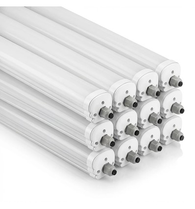 12x V-Tac waterdichte 36W complete LED armatuur - 120 cm, 120lm/W, doorverbonden, IP65, 230V