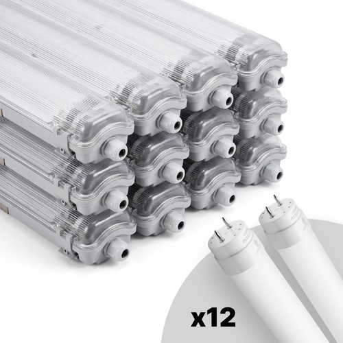 12 st. Limea T8 LED dubbel armatuur - Incl. 24 st. 24W 150cm LED buizen, IP65 waterdicht