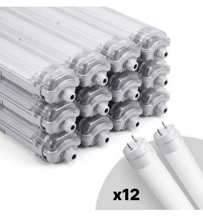 12x Limea T8 LED dubbelarmatuur - Incl. 24W 150cm LED buis, IP65 waterdicht