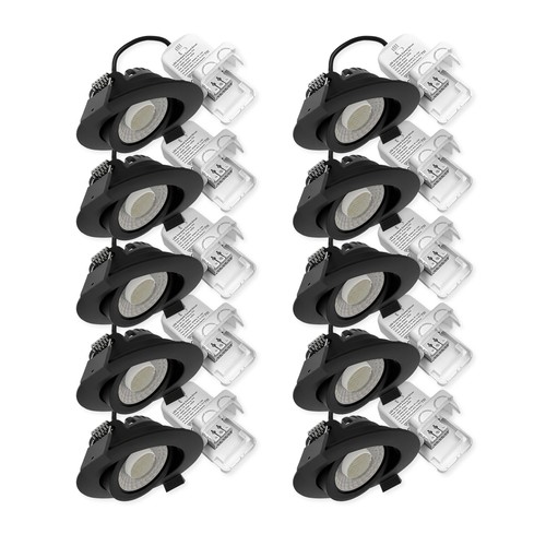 10x 7W low profile inbouwspot RA96 - DimToWarm+CCT, Gat: Ø6,8 cm, zwarte rand, dimbaar