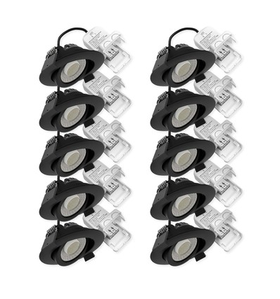 10x 7W low profile inbouwspot RA96 - DimToWarm+CCT, Gat: Ø6,8 cm, zwarte rand, dimbaar