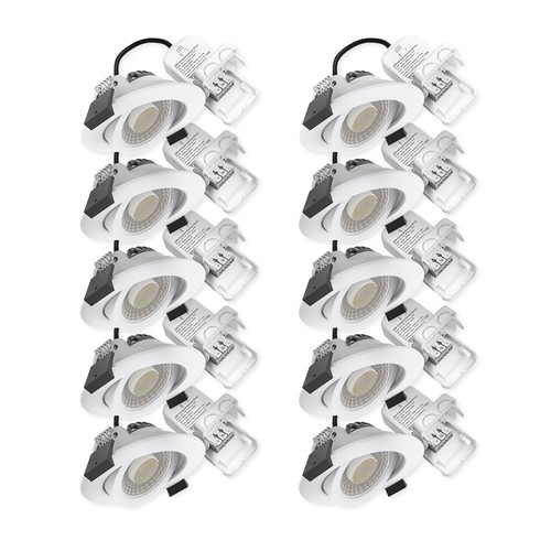 10x 7W low profile inbouwspot RA96 - DimToWarm+CCT, Gat: Ø6,8 cm, Afm: Ø8,3 cm, witte rand, dimbaar