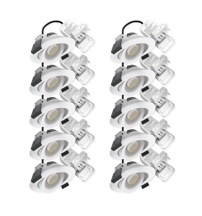 10x 7W low profile inbouwspot RA96 - DimToWarm+CCT, Gat: Ø6,8 cm, Afm: Ø8,3 cm, witte rand, dimbaar