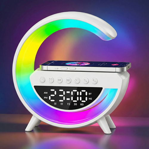 G-vormige RGBIC lamp - Draadloze oplader, 24x23cm, Wit, Bluetooth, 5V USB