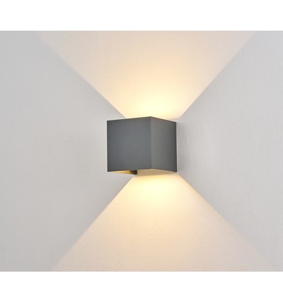 6W CUBIC PRO wandlamp - IP65, antracietgrijs, doorverbindbaar, verstelbaar, vierkant, up/down, binnen / buiten, incl. lichtbron