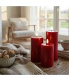 LED stompkaarsen Ø7,5cm, 3 stuks, - Incl. afstandsbediening en timer, 10/12,5/15cm hoog, echte was, bordeauxrood