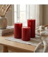 LED stompkaarsen Ø7,5cm, 3 stuks, - Incl. afstandsbediening en timer, 10/12,5/15cm hoog, echte was, bordeauxrood