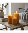 Set van 3 stuks LED-stompkaarsen, bruin - Ø7,5cm, 10/12,5/15cm hoog, werkt met afstandsbediening, timer, echte was