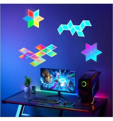 9 st. RGBIC Diamant Wandlampen - complete set met 9 panelen