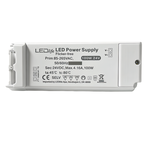 100W / 24V DC voeding - 4,16A, IP20 binnen, Flicker free