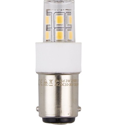 BA15d 2W LED buislamp, 10-30V - 4,7cm, 200lm, helder glas, 3000K