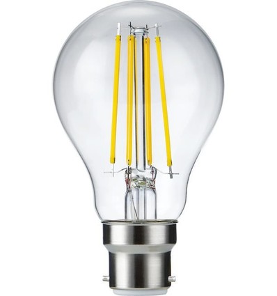 B22d 8W dimbare LED-lamp - A60, filament, helder glas, 2700K