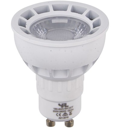 GU10 5,5W DimToWarm LED lamp - 2000-2800K, 40°, dimbaar, wit/nikkel front