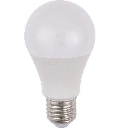 E27 9,5W LED-lamp, 100-240V - A60, 900lm, 6500K, AC/DC, opaalglas