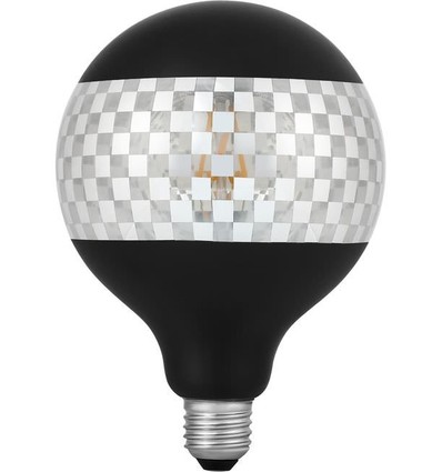 E27 4W dimbare LED globe lamp - G125, Laser Blox, 120lm, 2500K, zwart/zilver