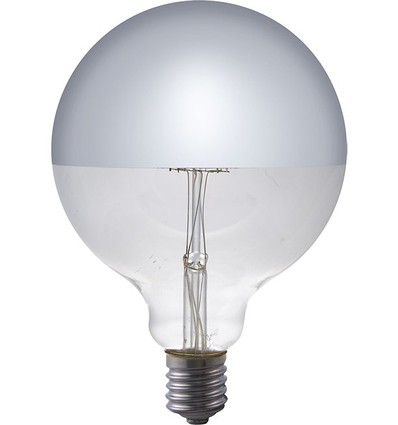 E27 6,5W dimbare LED globe - G125, kopspiegel zilver, filament, 2500K, zilveren afwerking