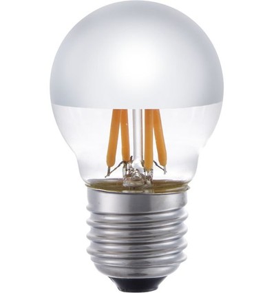 E27 4W dimbare LED kogellamp - G45, Filament, Kopspiegel, 2500K, Zilver